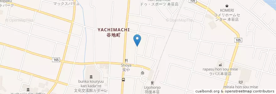 Mapa de ubicacion de 本荘駅前調剤薬局 en Japan, 秋田県, 由利本荘市.
