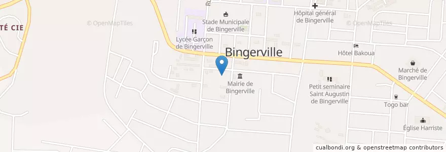 Mapa de ubicacion de Mairie de Bingerville en Côte D'Ivoire, Abidjan, Bingerville.