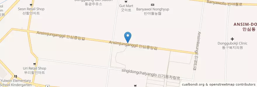 Mapa de ubicacion de 신기척연합의원 en 대한민국, 대구, 동구, 안심동.