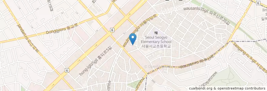 Mapa de ubicacion de 달꽃크레페 en 대한민국, 서울, 마포구, 서교동.