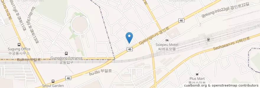 Mapa de ubicacion de 셀렉토 커피 en 대한민국, 서울, 구로구, 오류2동, 오류1동.
