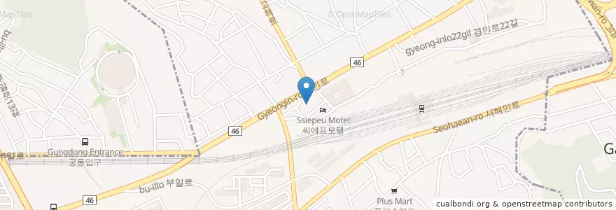Mapa de ubicacion de 씨티약국 en Coreia Do Sul, Seul, 구로구, 오류2동, 오류1동.