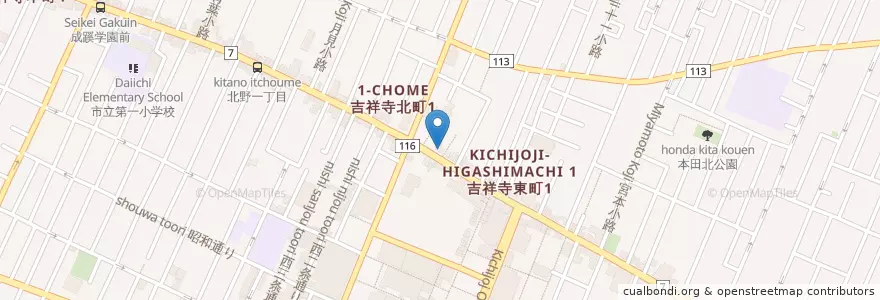 Mapa de ubicacion de 武蔵野消防署吉祥寺出張所 en Japón, Tokio, Musashino.