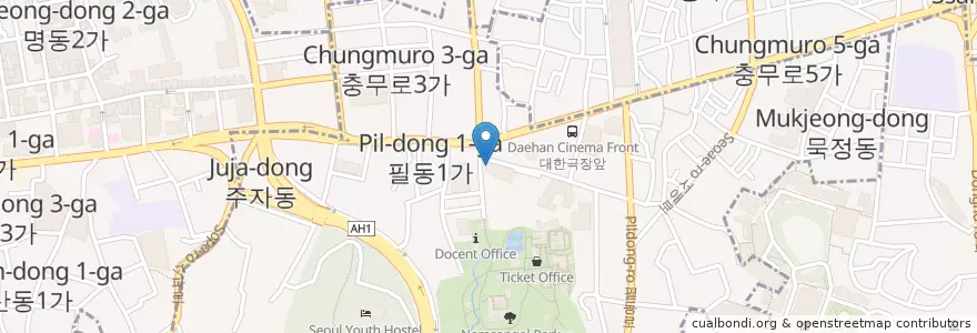 Mapa de ubicacion de 할리스커피 en Zuid-Korea, Seoel, 중구, 필동.
