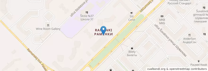 Mapa de ubicacion de The Greene King Pub en 俄罗斯/俄羅斯, Центральный Федеральный Округ, Москва, Западный Административный Округ, Район Раменки.