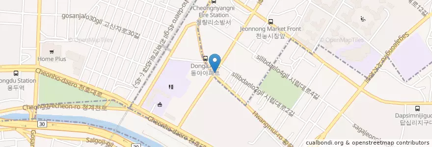 Mapa de ubicacion de 짱구분식 en Республика Корея, Сеул, 동대문구, 답십리1동.