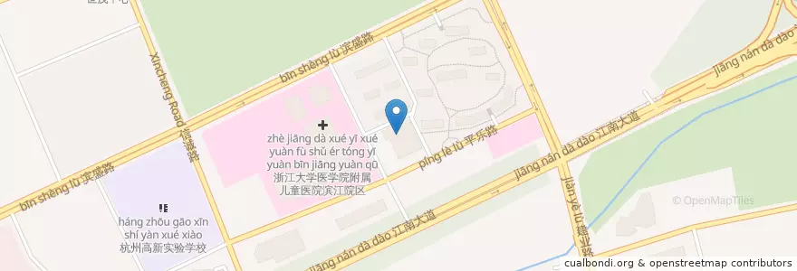 Mapa de ubicacion de 七彩美食城 en 中国, 浙江省, 杭州市, 滨江区, 长河街道.
