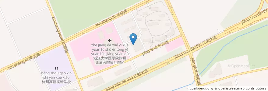 Mapa de ubicacion de 老娘舅 en 中国, 浙江省, 杭州市, 浜江区, 长河街道.