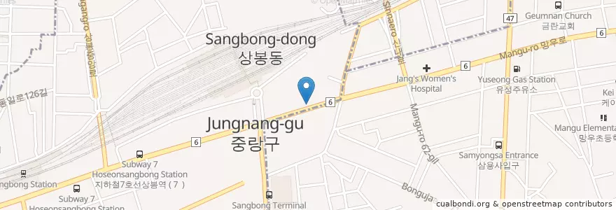 Mapa de ubicacion de Domino's en 대한민국, 서울, 중랑구, 상봉1동, 상봉1동.