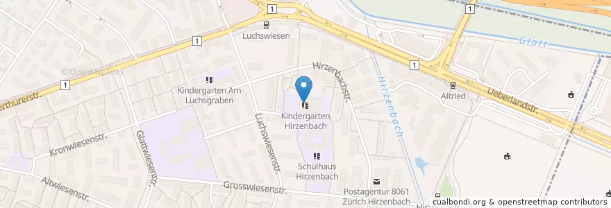 Mapa de ubicacion de Kindergarten Hirzenbach en Schweiz/Suisse/Svizzera/Svizra, Zürich, Bezirk Zürich, Zürich.