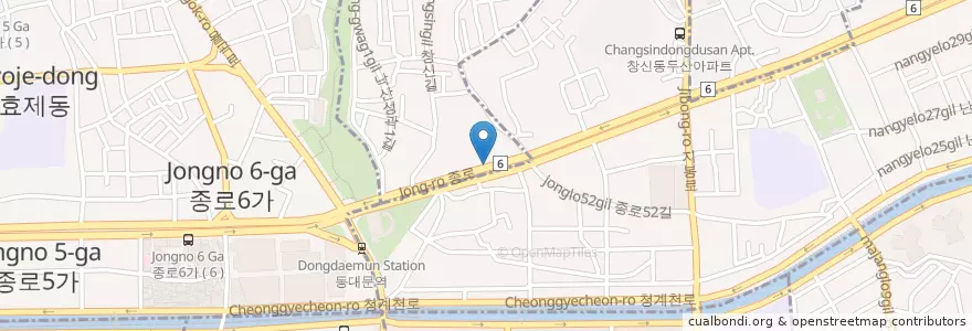 Mapa de ubicacion de 카톨릭 en Korea Selatan, 서울, 종로구, 창신1동, 창신2동.