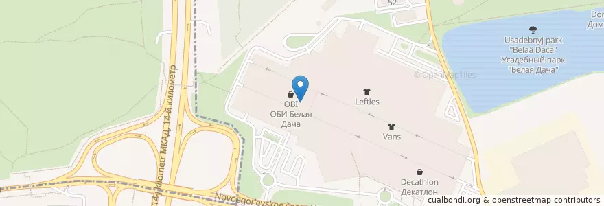 Mapa de ubicacion de Синема Парк Белая Дача en روسيا, Центральный Федеральный Округ, محافظة موسكو, Городской Округ Котельники.