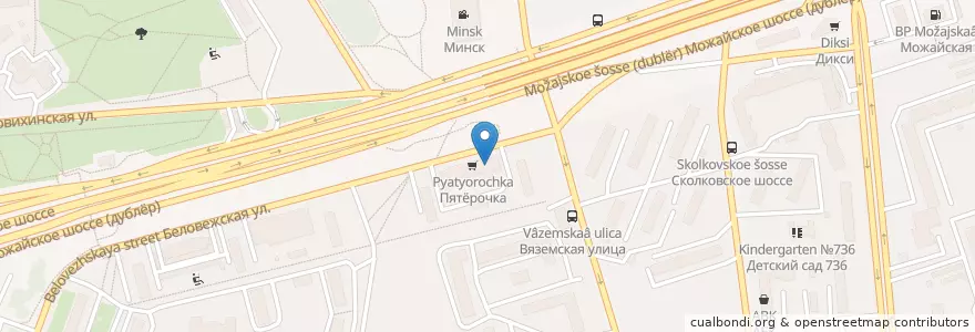Mapa de ubicacion de Почта Банк en ロシア, 中央連邦管区, モスクワ, Западный Административный Округ, Можайский Район.