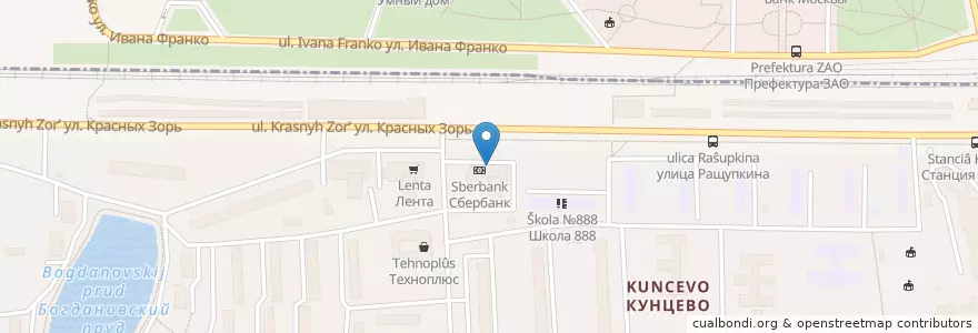Mapa de ubicacion de Почта Банк en Russia, Distretto Federale Centrale, Москва, Западный Административный Округ, Можайский Район.