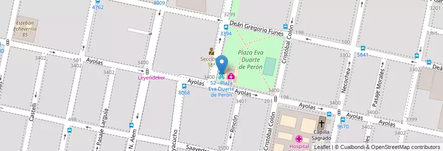 Mapa de ubicacion de 52 - Plaza Eva Duarte de Perón en 아르헨티나, Santa Fe, Departamento Rosario, Municipio De Rosario, 로사리오.