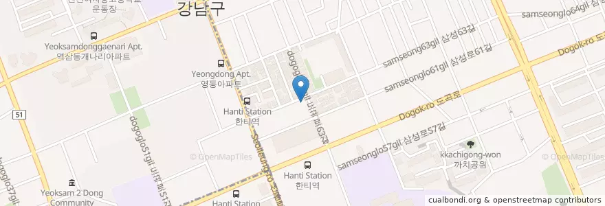 Mapa de ubicacion de 최가네 매운버섯칼국수 샤브샤브 en 대한민국, 서울, 강남구, 대치동, 대치4동.