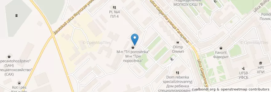 Mapa de ubicacion de Три поросёнка en روسيا, Дальневосточный Федеральный Округ, Магаданская Область, Городской Округ Магадан.