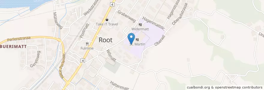Mapa de ubicacion de Schul- und Gemeindebibliothek Root en Suiza, Lucerna, Root.