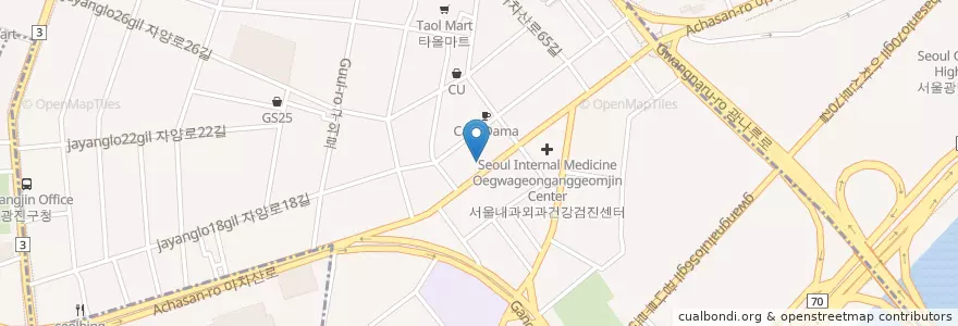 Mapa de ubicacion de 비에이치씨 en South Korea, Seoul, Gwangjin-Gu, Guui 3(Sam)-Dong.