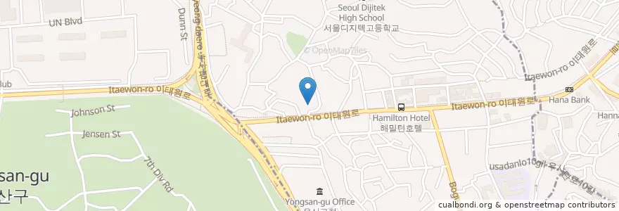 Mapa de ubicacion de 이태원감리교회 en كوريا الجنوبية, سول, 용산구, 용산2가동, 이태원1동.