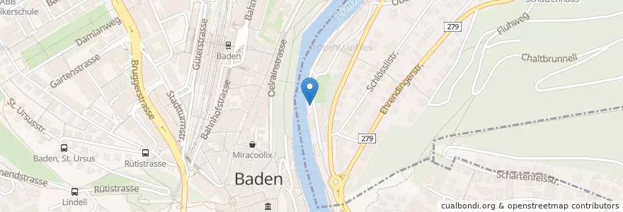 Mapa de ubicacion de Ennetbaden, Limmatau en Svizzera, Argovia, Bezirk Baden, Ennetbaden, Baden.