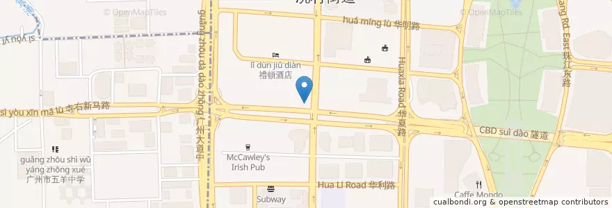 Mapa de ubicacion de KFC en 中国, 広東省, 広州市, 越秀区, 冼村街道.