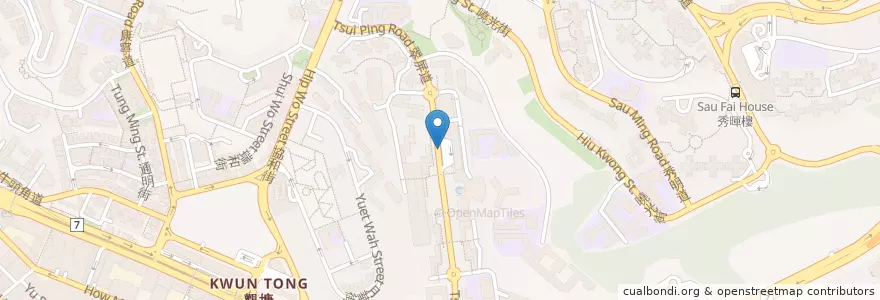 Mapa de ubicacion de 翠屏道總站 Tsing Ping Road Bus Terminal en China, Provincia De Cantón, Hong Kong, Kowloon, Nuevos Territorios, 觀塘區 Kwun Tong District.