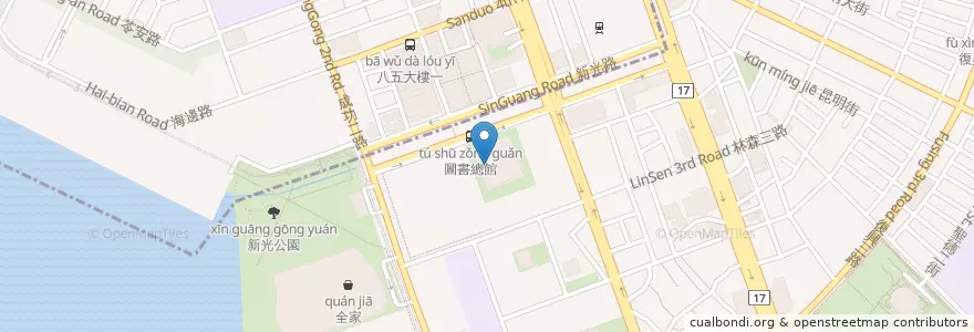 Mapa de ubicacion de 翰林茶館-高雄市立圖書總館店 en تايوان, كاوهسيونغ, 前鎮區.