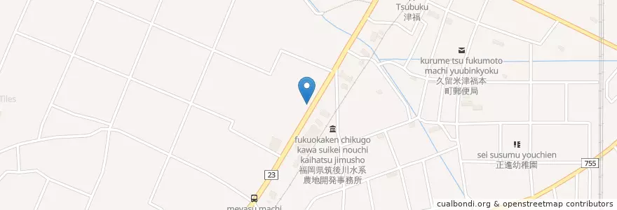 Mapa de ubicacion de 人力うどん en Japan, 福岡県, 久留米市.