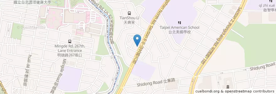 Mapa de ubicacion de 天母家畜醫院 en 타이완, 신베이 시, 타이베이시, 베이터우 구, 스린 구.