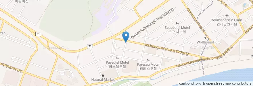 Mapa de ubicacion de Obaltan korean bbq en Zuid-Korea, Busan, 해운대구.