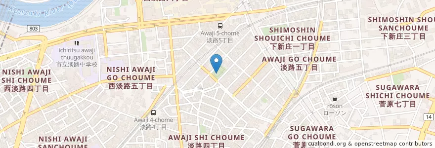 Mapa de ubicacion de 公園のベンチ en 日本, 大阪府, 大阪市, 東淀川区.