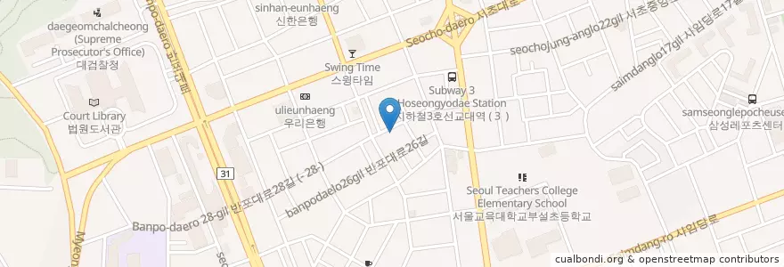 Mapa de ubicacion de 잡어와묵은지 en Corée Du Sud, Séoul, 서초구, 서초3동, 서초동.