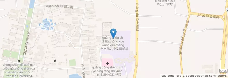 Mapa de ubicacion de 新疆饭堂 en China, Guangdong, Guangzhou, 海珠区.