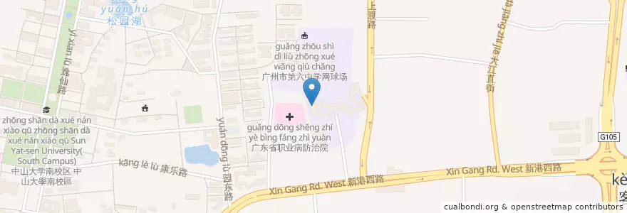 Mapa de ubicacion de 广州六中天象臺 en Китай, Гуандун, Гуанчжоу, 海珠区.