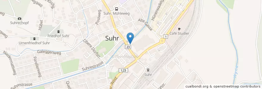 Mapa de ubicacion de Post en Schweiz/Suisse/Svizzera/Svizra, Aargau, Bezirk Aarau, Suhr.