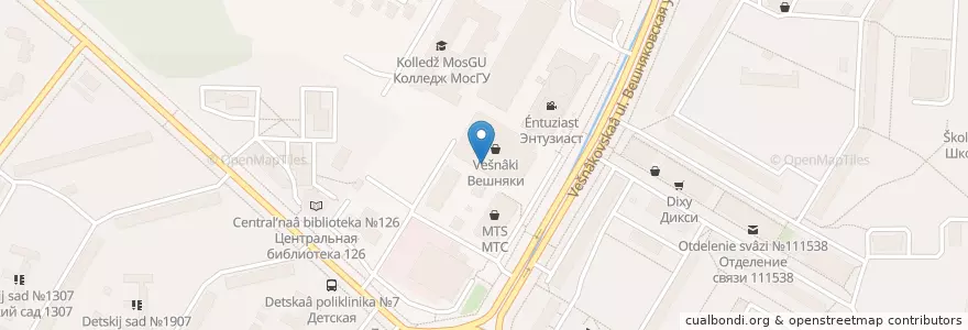 Mapa de ubicacion de Век Живи en 러시아, Центральный Федеральный Округ, Москва, Восточный Административный Округ, Район Вешняки.