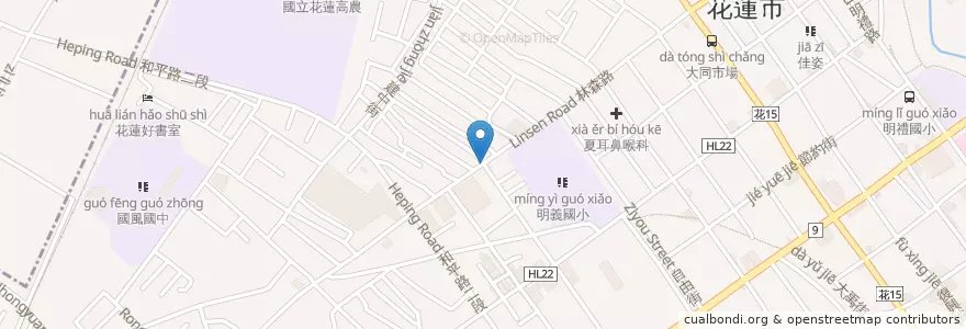 Mapa de ubicacion de 黑鯨咖啡館 en 臺灣, 臺灣省, 花蓮縣, 花蓮市.