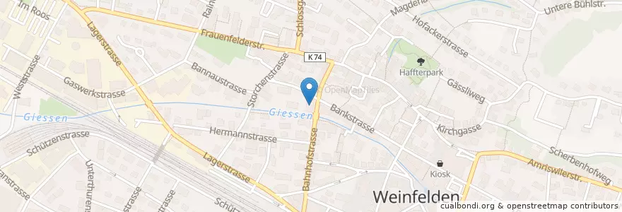 Mapa de ubicacion de Kieferorthopäde Dr. med. dent. Ch. Brändle en Schweiz/Suisse/Svizzera/Svizra, Thurgau, Bezirk Weinfelden, Weinfelden.