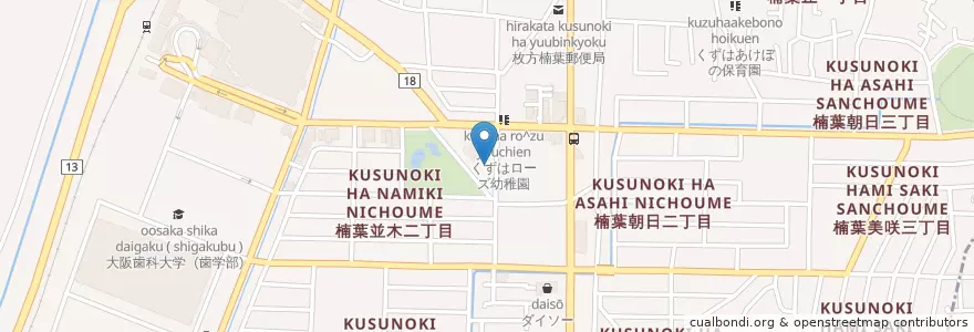 Mapa de ubicacion de 枚方市立楠葉生涯学習センター en 일본, 오사카부, 枚方市.