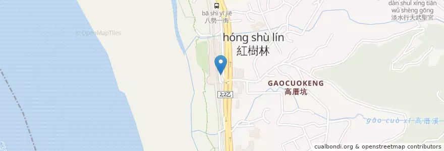 Mapa de ubicacion de MRT Hongshulin Sta. en Taiwan, New Taipei, Tamsui District.