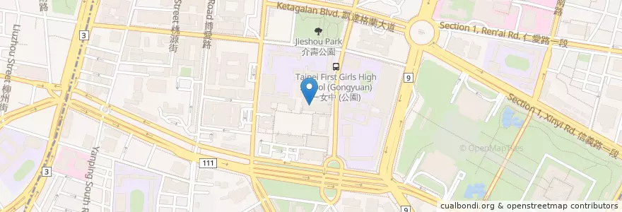 Mapa de ubicacion de 美食坊快炒 en 타이완, 신베이 시, 타이베이시, 중정 구.