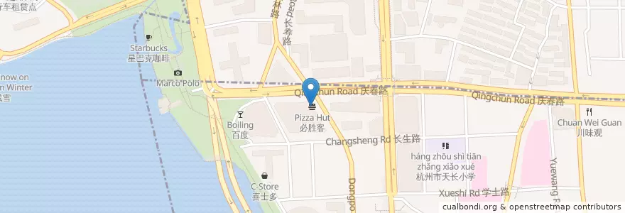 Mapa de ubicacion de 必胜客 Pizza Hut en الصين, تشيجيانغ, هانغتشو, 上城区, 湖滨街道.