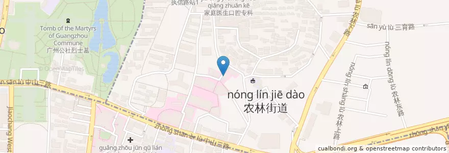 Mapa de ubicacion de 职工饭堂 en China, Guangdong, 广州市, 越秀区, 农林街道.