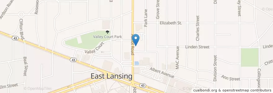 Mapa de ubicacion de East Lansing Police en Vereinigte Staaten Von Amerika, Michigan, Ingham County, East Lansing.