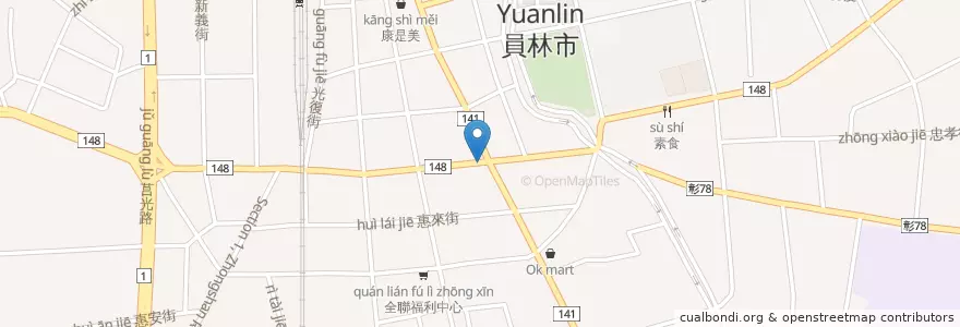 Mapa de ubicacion de 第一市場 en Taiwan, 臺灣省, Changhua, 員林市.