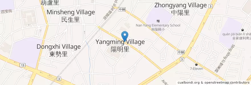 Mapa de ubicacion de 陽明大樓 en Taiwan, Taichung, Fengyuan.