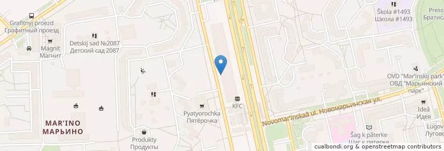 Mapa de ubicacion de АртКафе en Россия, Центральный Федеральный Округ, Москва, Юго-Восточный Административный Округ, Район Марьино.