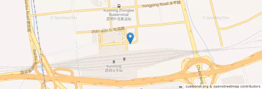 Mapa de ubicacion de 昆明火车站长途汽车客运站 en Çin, Yünnan, 昆明市, 官渡区, 关上街道, 太和街道.