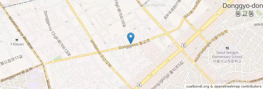 Mapa de ubicacion de 아날로그가든 en 대한민국, 서울, 마포구, 서교동.